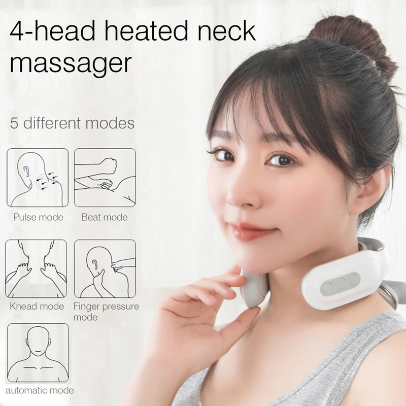 Massageador Elétrico 4D com Calor — Diga Adeus à Dor no Pescoço e Ombros!