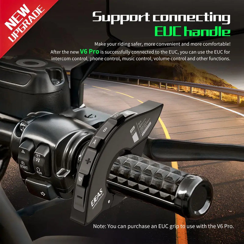 Headset Bluetooth - Intercomunicador de Capacete EJEAS V6 PRO+ – Bluetooth 5.1, À Prova d’Água, Alcance de 800m, para até 6 Pilotos