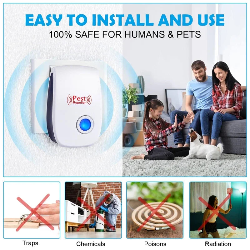 Repelente Ultrassônico de Pragas — Anti-Mosquitos, Anti-Baratas e Anti-Ratos • Proteção Sem Veneno
