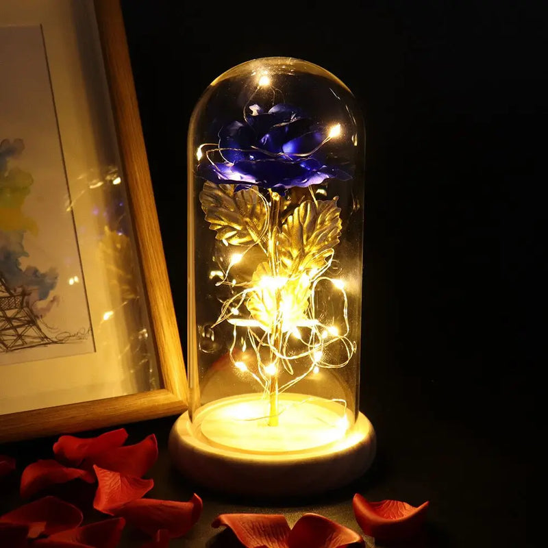 Luminária Noturna de LED Flor da Vida Eterna Rosa de Folha de Ouro Presente Encantador