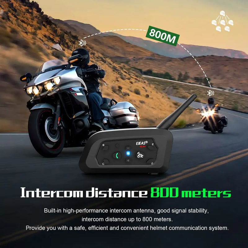 Headset Bluetooth - Intercomunicador de Capacete EJEAS V6 PRO+ – Bluetooth 5.1, À Prova d’Água, Alcance de 800m, para até 6 Pilotos