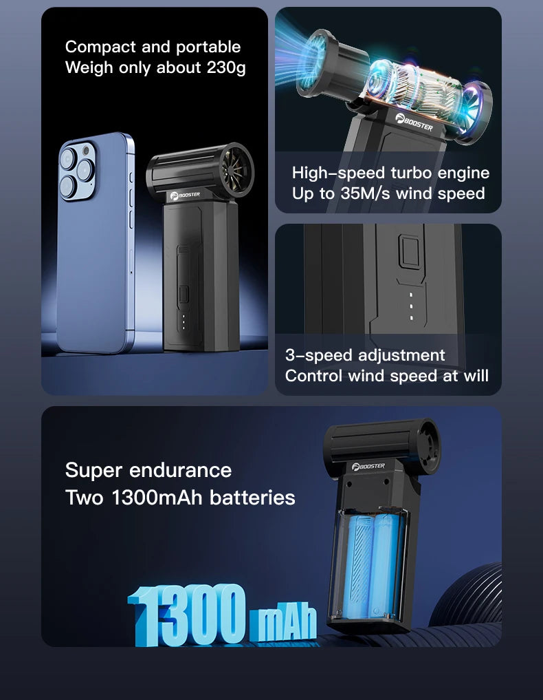 Mini Turbo Ventilador BOOSTER W01 — Potência Extrema em Tamanho Compacto