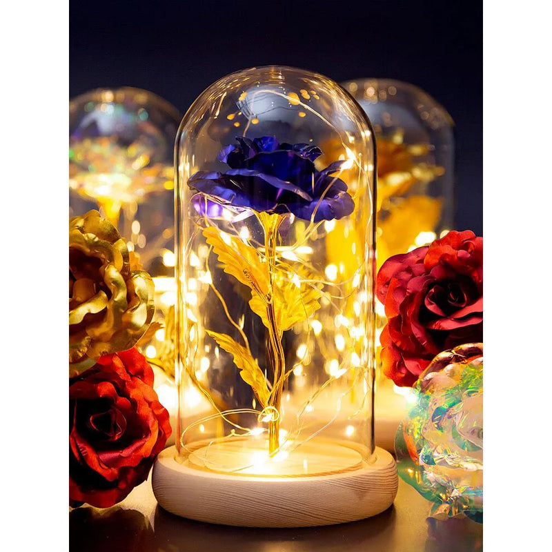 Luminária Noturna de LED Flor da Vida Eterna Rosa de Folha de Ouro Presente Encantador