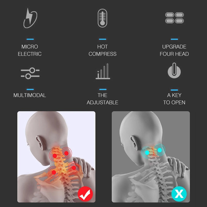 Massageador Elétrico 4D com Calor — Diga Adeus à Dor no Pescoço e Ombros!